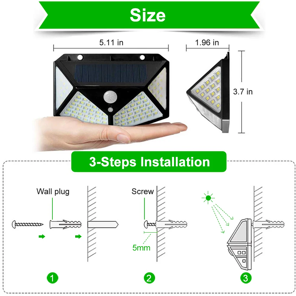 3 Modes LED Solar Light Outdoor Solar Lamp PIR Motion Sensor Wall Light Waterproof Solar Powered Sunlight for Garden Decoration