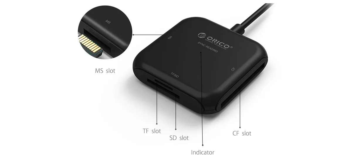 Orico 4 в 1 TF/SD USB3.0 кард-ридер 5 Гбит/с 2 ТБ MS кард-ридер адаптер супер Скорость модуль расширения для TF карты памяти SD MS CF