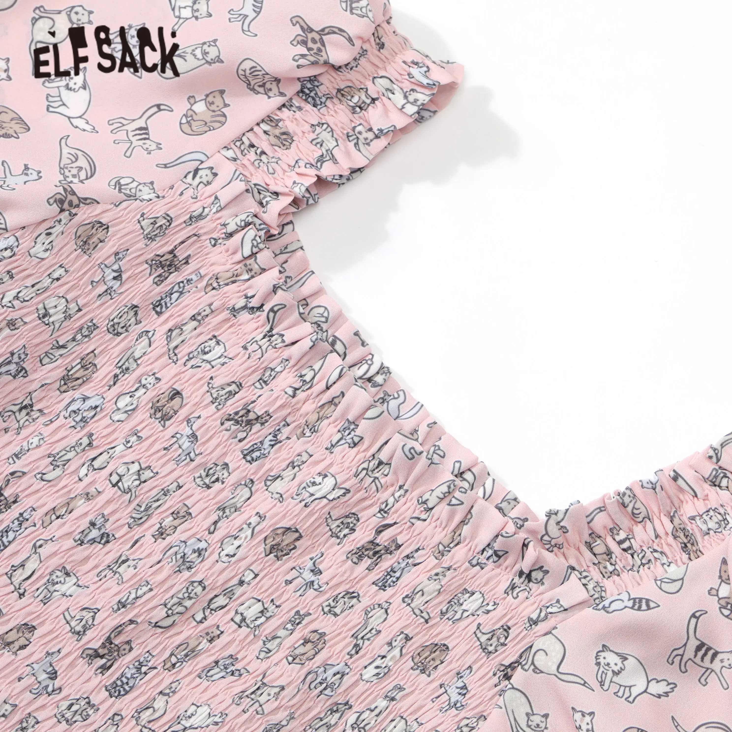 Женское шифоновое платье ELFSACK розовое Повседневное с забавным графическим