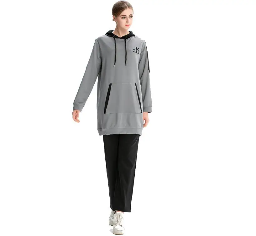 running outfit Для женщин спортивный костюм мусульманские Agasalho Survetement Femme Moletom Infantil Menino женское Inverno стеганое худи пуловер Спортивная одежда костюм Deporte - Цвет: running outfit