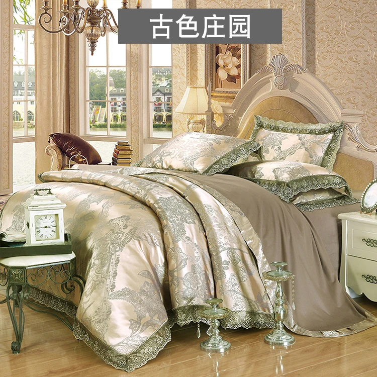 Oshines Luxury Jacquard Decoration Europe Style Set Of Bed Linens Double Bed Cover 220/240 cmElastic Sheet King And Queen Size L