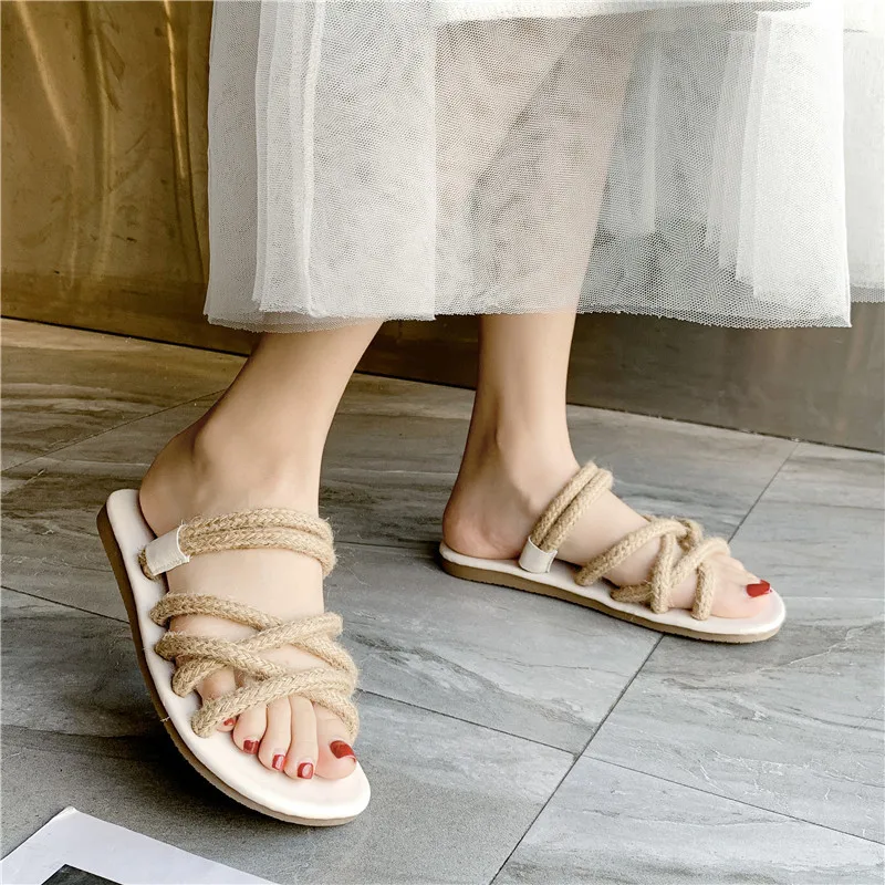 

2019 Spring And Summer New Style Korean-style Lace-up Sandals Rome Flat Double Purpose Leakage Toe Hot Selling Sandals Comfortab