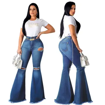 

Retro Woman Denim Pants European Style Trouser High Waist Jeans Casual Flare Pants