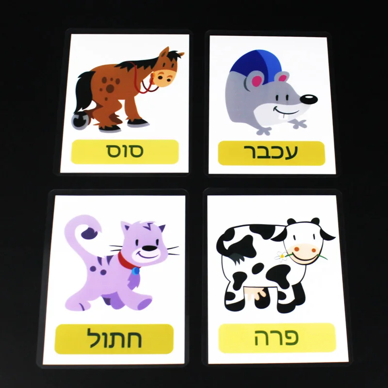 Kids 22Pcs Flashcards Hebrew Language Animals Word Learning Pocket Card Classroom Supplies Kindergarten Preschool Montessori Toy 5