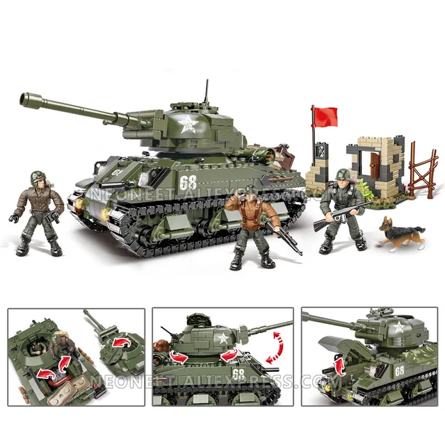 Fit MiniFigures Mega Bloks WWII Military Army Soldier T-34/85 M26 M4 Tiger Tank Lot Building Blocks Toys Model Weapon Set Lot 2