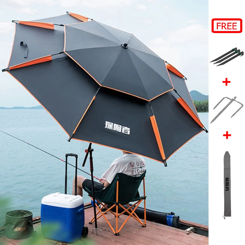 Fishing Umbrella Camping Outdoor Double-Layer Fold Sun Protection Anti UV Sunshade Waterproof Awning Rain Umbrella