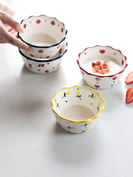 

Cute Salad Bowl Rice Ramen Ceramic Small Flower Porcelain Bowl Fruit Soup Seasoning Camping Dishes Tigelas Tableware AE50WA