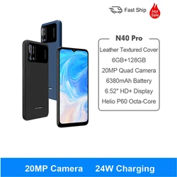 DOOGEE N40 Pro Smartphone Global Version 6GB+128GB 6.5 inch 20MP Quad Camera Helio P60 Octa Core Cellphone 6380mAh 24W Charging