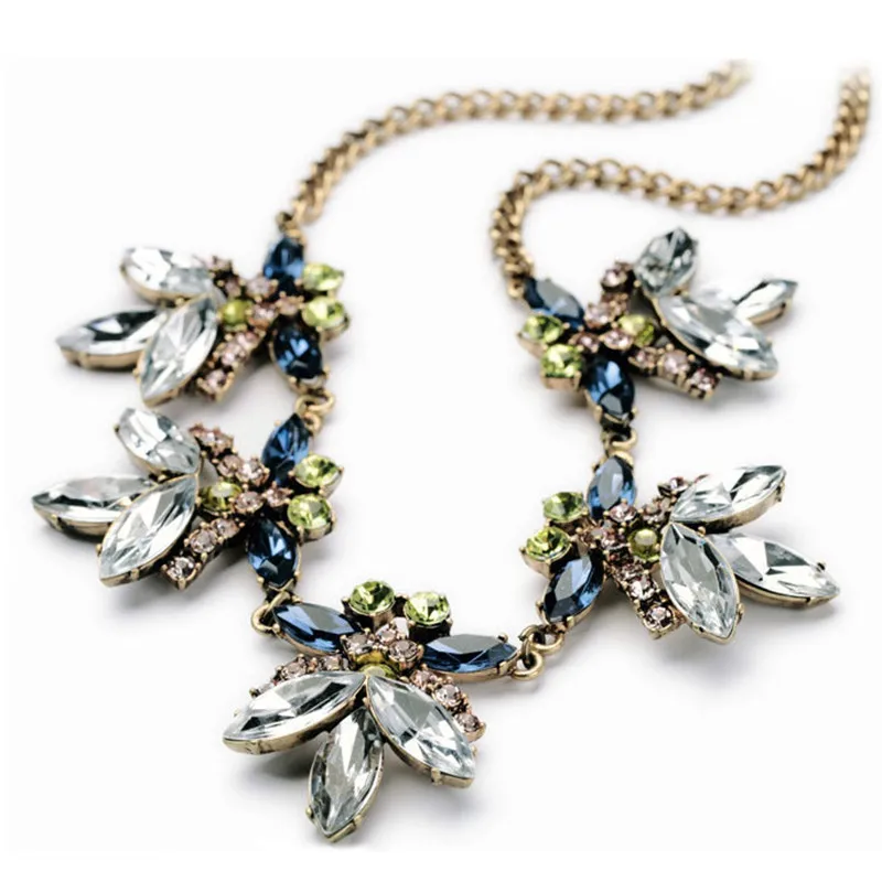 Luxury Big Rhinestone Statement Necklace Vintage Crystal Flowers Collar Necklace Gold color Big Choker Necklace for Women