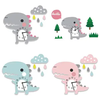 

Cloud Drop Wall Sticker Clock Saat Cartoon Dinosaur Wall Clock Kindergarten Children Room Living Room Stereo Mute Clock