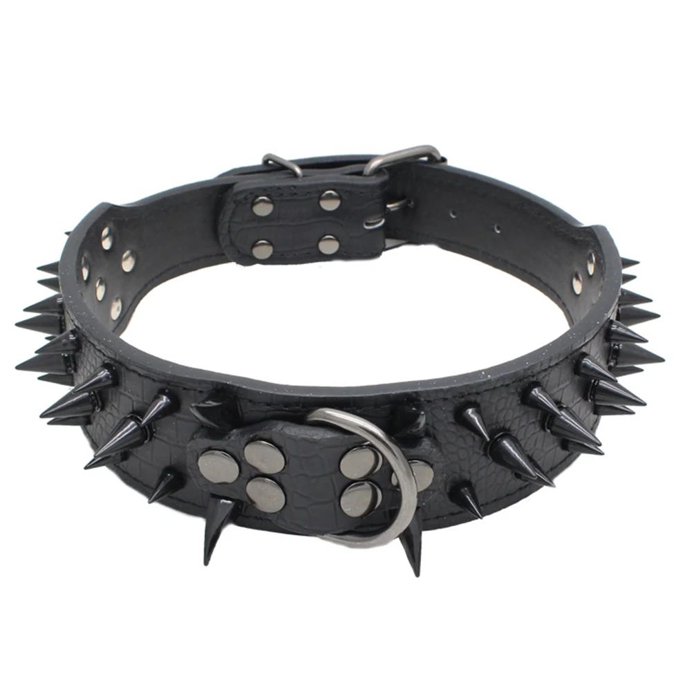 Dog Puppy Faux Leather Rivet Spiked Anti-bite Collar Necklace Pet Neck Band