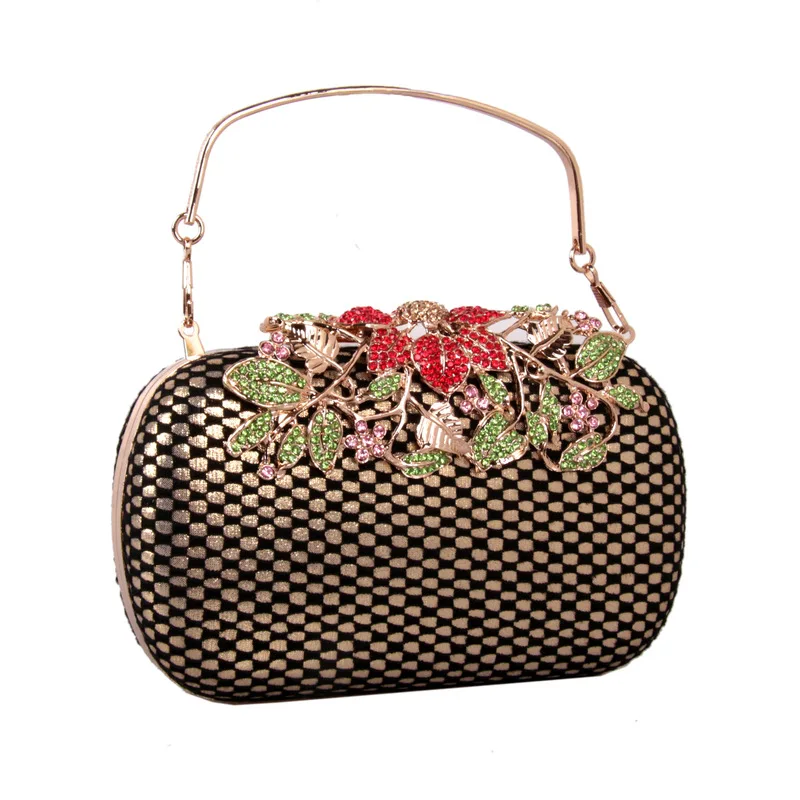 

Lace Grid Leather LADY'S PU Bag with Colorful Drilling Hard Box Clutch Banquet li fu bao Evening Bag