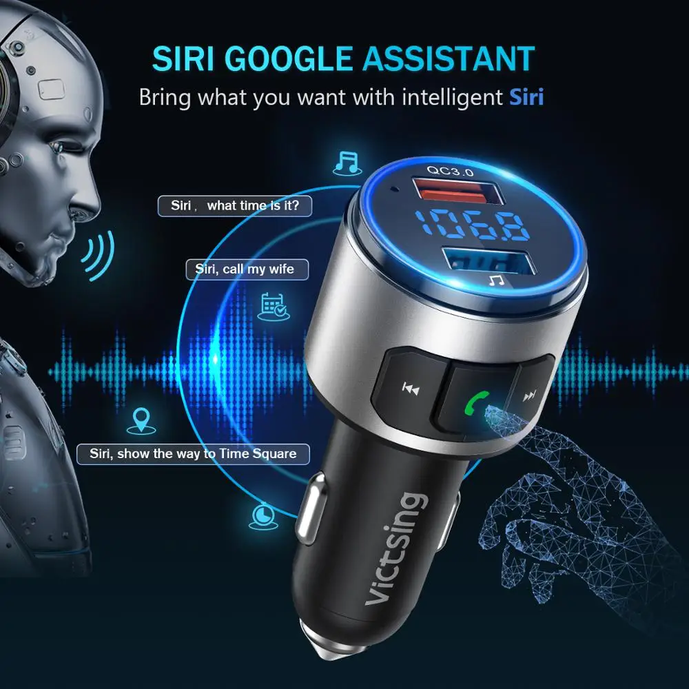 VicTsing автомобильный Bluetooth V5.0 fm-передатчик QC3.0 беспроводной радио адаптер MP3-плеер со светодиодный подсветкой и 2 usb порта музыкальный плеер