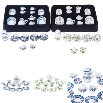 

4 styles 1:12 Miniature 15Pcs Porcelain Tea Cup Set Chintz Flower Tableware Kitchen Dollhouse Furniture Toys For Children