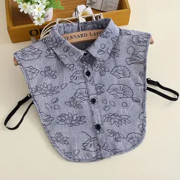 

THINKTHENDO Women Vintage Lotus Embroidery Detachable Lapel Half-Shirt Cotton False Collar