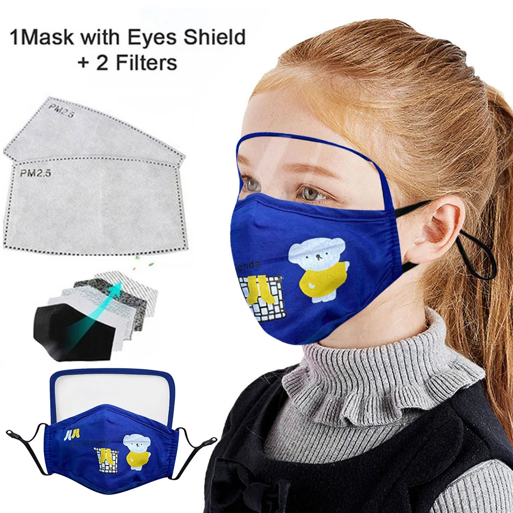 Fashion Face Mask For Kids Boy Girl Child Outdoor Protective Face Cap With Eyes Shield + 2 Filters Eyewear Mascarillas