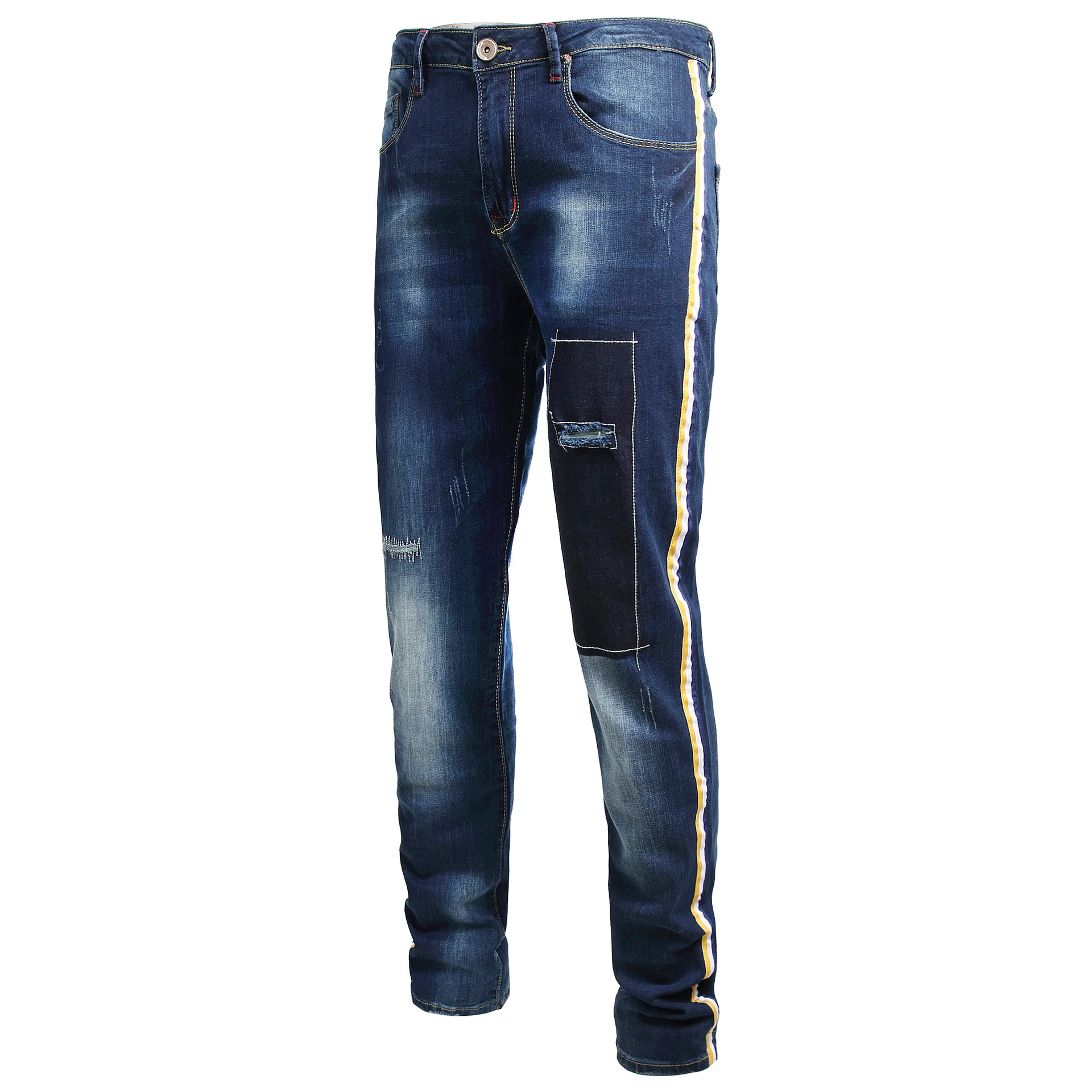 Вышитые большие размеры 40 42 мужские джинсы с дырками мужские джинсовые брюки джинсы тонкие прямые синие джинсы для мужчин большие размеры