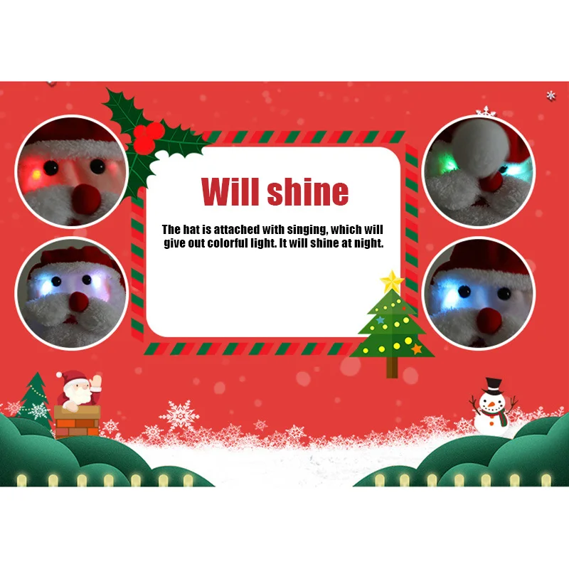 Newly Electric Christmas Hat Plush Toys Sing Swing Santa Claus Hat Washable Xmas Decor VA88