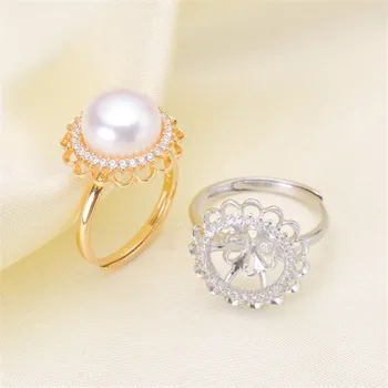 

Classic Rings Mounting Beads Resizable Design Rings Base 925 Silver Pearl Rings Settings Women DIY Pearl Ring Accessory No Pearl