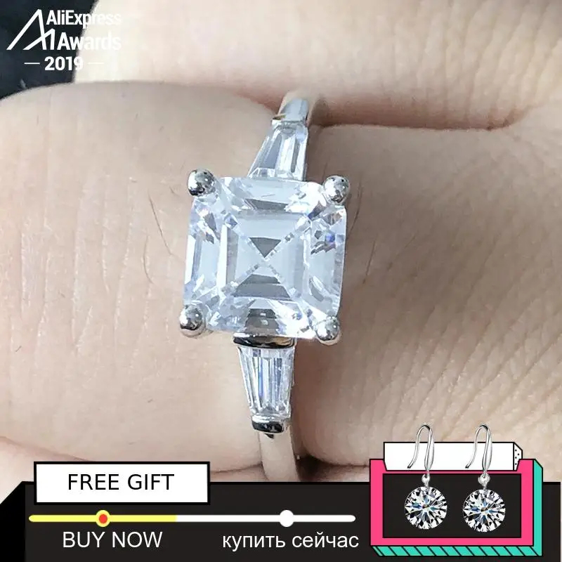 Asscher 8 мм не поддельные S925 Серебряное кольцо SONA алмаз Halo изысканное кольцо Уникальный стиль любовь свадьба обручение