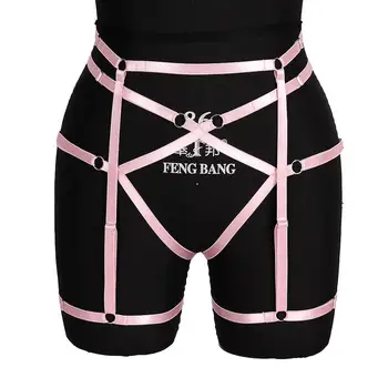 

Women Pink Garter Belt Stocking Waist Cage Top Sexy Lingerie Cage Howllo Out Panties Punk Gothic Fashion Rave Wear Body Harness