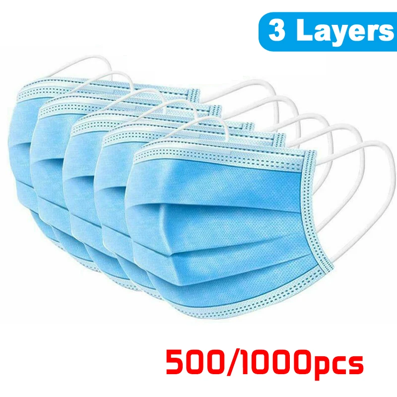 

Anti Dust Droplet Bacteria Disposable Face Mouth Mask Breathable 3 Layers Filter Nonwoven Meltblown Protection Earloops Mask