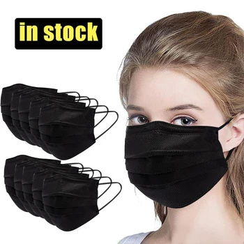 

10 Pcs Disposable Face Masks Black Mouth Cover Mask 3 Layer Ply Breathable Masks