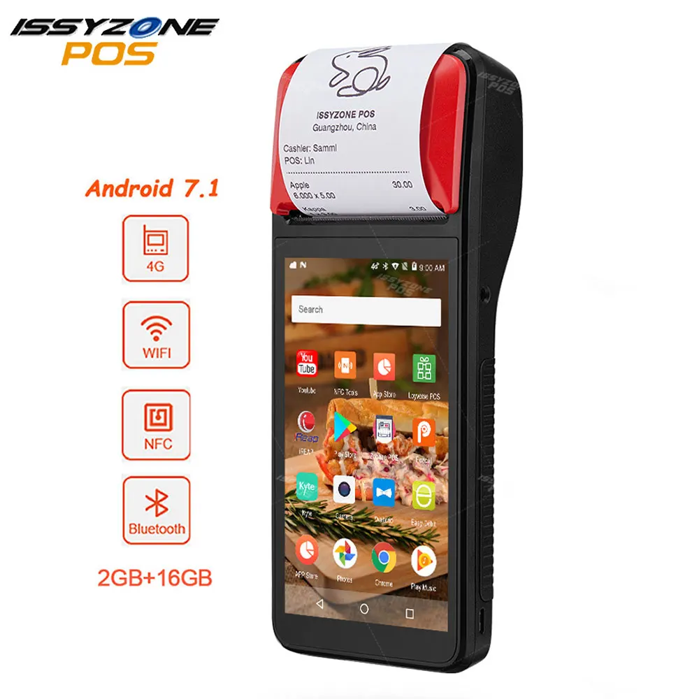 

IssyzonePOS Receipt Printer 58mm Touch Screen PDA Android 7.1 Handheld POS terminal PDA WIFI Bluetooth 4G PDA Support OTG