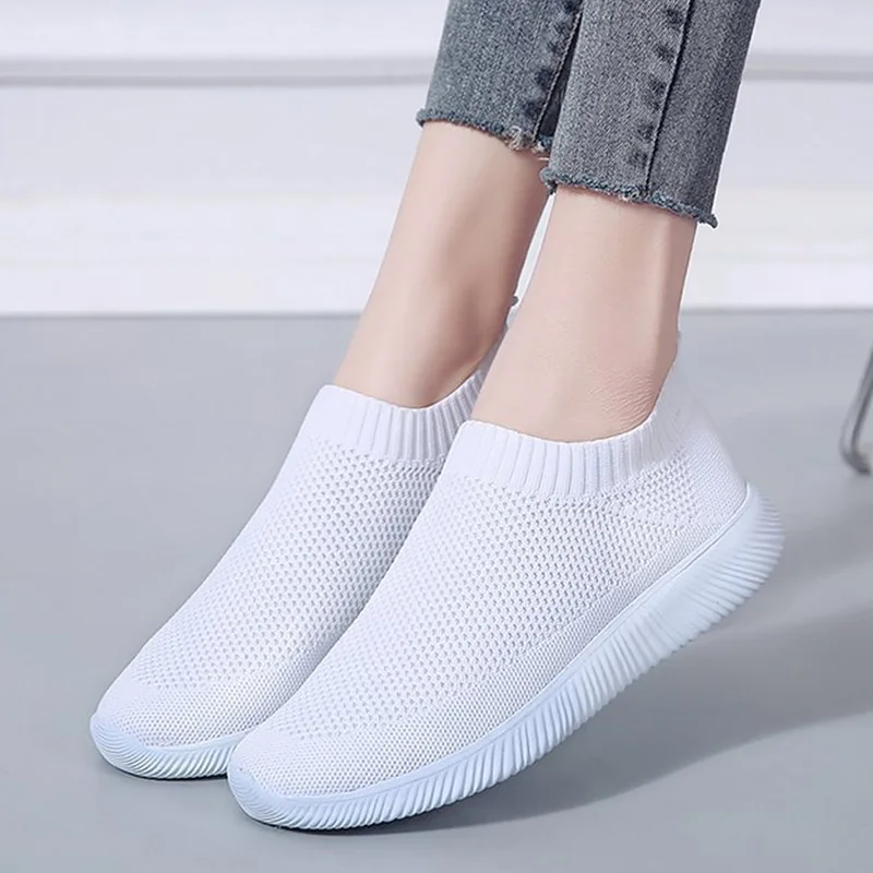 

Women Shoes Sock Sneaker Women Slip On Knitting Breathable White Running Shoes Brand Women's Summer Footwear Soft