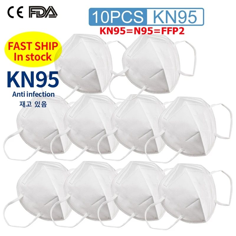 

10PCS KN95 FFP2 Mask Protective Anti-Dust Masks Mouth Face Mask Protection N95 Level Mask 99% Filtration Anti Fog Flu In Stock