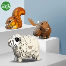 TEAMGREEN Laser Cutting Squirrel Sheep Crocodile Model Toys Kids Puzzle Educational Toys 3d Puzzle Jigsaw Puzzle Assembly Kits