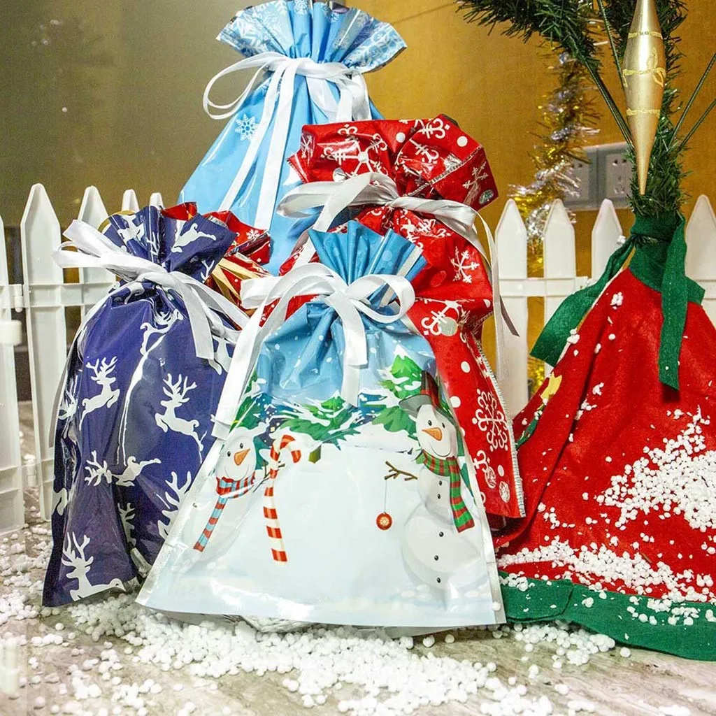 Merry Christmas мешок для конфет пластиковый шнурок сумки шелковая лента для дня рождения Свадебная вечеринка Декор Детские упаковочные материалы для подарков