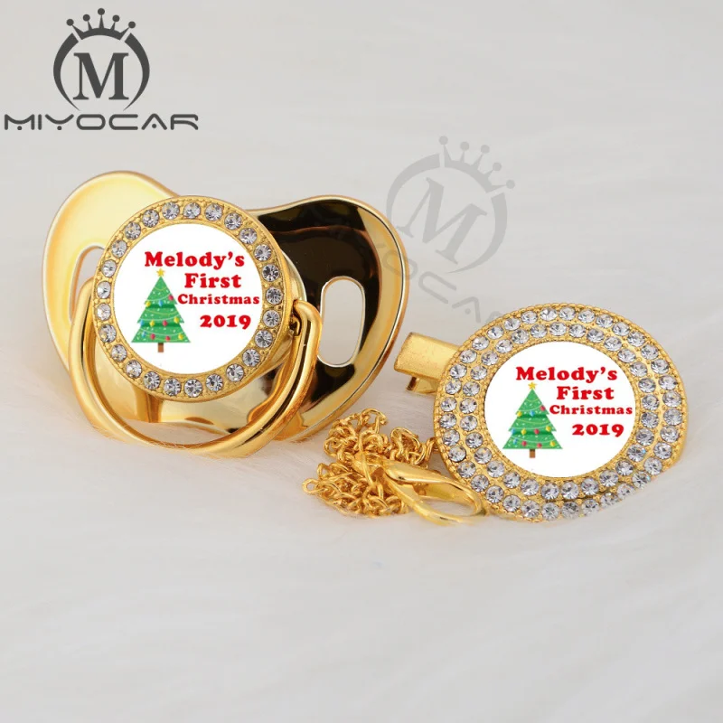 MIYOCAR на заказ любой тест Рождество Золото bling соска и соска клип черный BPA бесплатно пустышка bling уникальный дизайн P-AMS - Цвет: P8-XMAS 6-18M