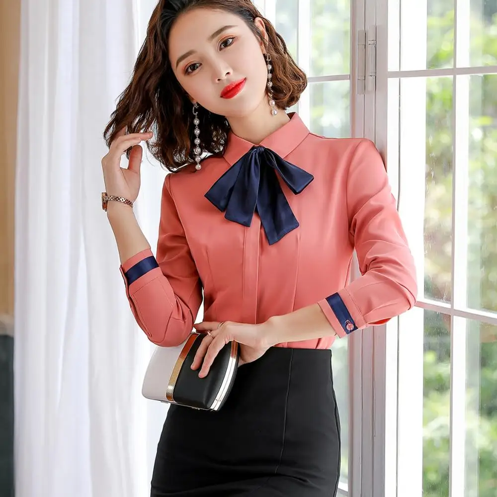 Женская блузка с длинным рукавом и отложным воротником|collar shirt|shirt with bowwhite blouse |