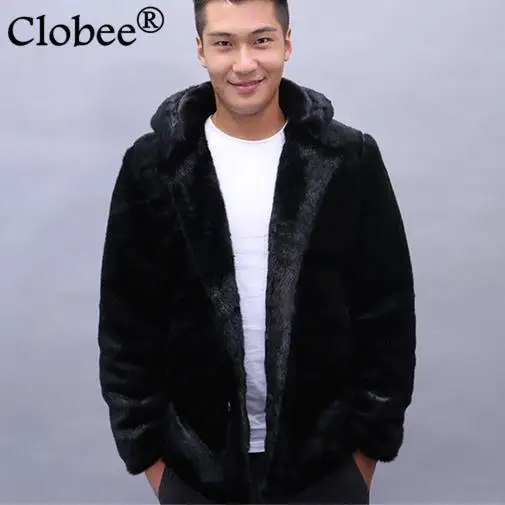 Men Faux Fur Coat 2020 Winter Fluffy Fox Mink Overcoat Black Collar Outerwear thicken Oversized Jackets WR760 | Мужская одежда