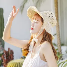 Женская большая соломенная шляпа от солнца, пляжная шляпа, складная сетчатая шляпа для путешествий, отдыха, крутая шляпа, модная однотонная Шапочка# BL5