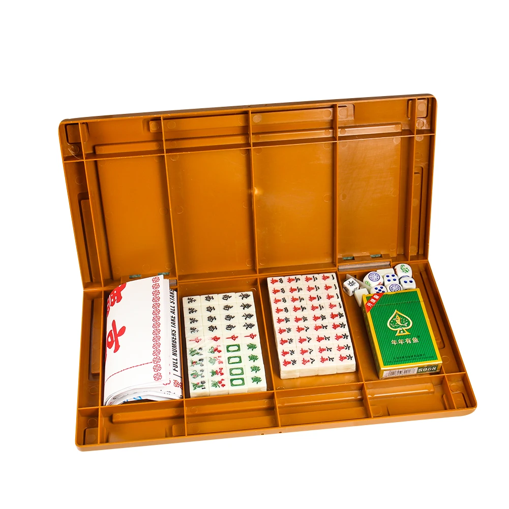 Mini mah-jong set Green & White 144 tiles Travel pack with Portable Mahjong Box 