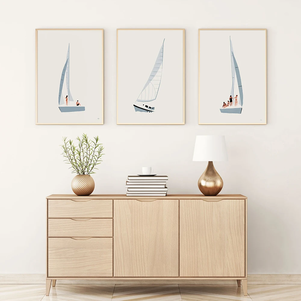Sailboat Nautical Canvas Poster And Prints Modern Minimalist Wall Painting Coastal Beach Picture Art For Nursery Decoration | Дом и сад