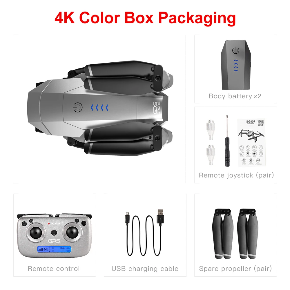4K- box-2B SG907 Дрон 4K камера gps Дрон широкий угол анти-встряхивание wifi FPV RC складной дроны профессиональные дроны RC Квадрокоптер игрушка - Цвет: 4K- box-2B