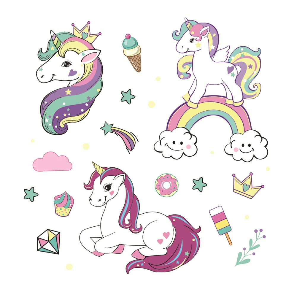 

Cartoon Pattern Wall Stickers Unicorn Pattern Wall Stickers Crown Pattern Wall Stickers Living Room Bedroom Children's Room Deco