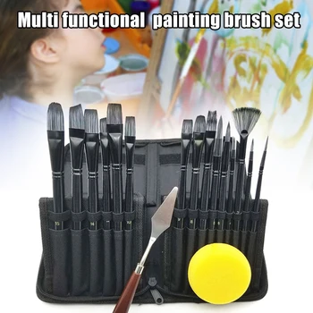

18 Pcs Set Artist Paint Brush with Carrying Case for Watercolor Oil Painting for Beginners LXY9