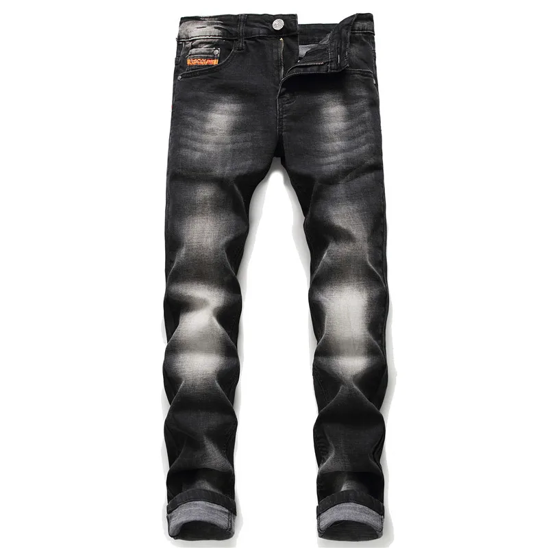 

Men's Black Jeans Classic Grind White Distressed Scratch-free Straight Leg Pants Men's Micro-elastic Denim Trousers
