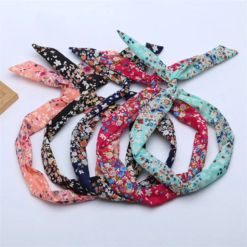 

Fashion Cloth Art Floral Rabbit Ears Headband Rural Style Bowknot Hairband Women Girls Elegant Joker Headwrap New Arrive Hot