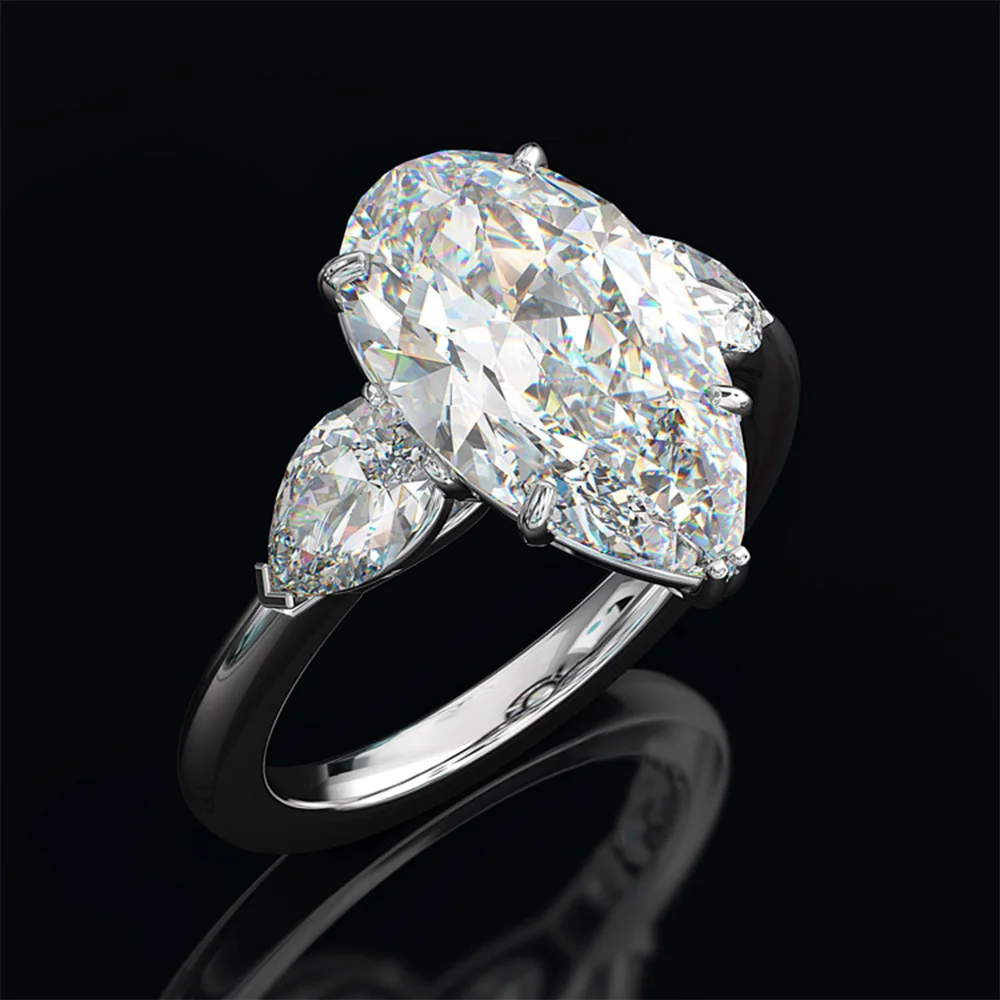 HUITAN Clear Water Drop Shaped Classic Wedding Engagement Rings Tear Pear Shaped Cubic Zircon Stone Fashion Women Jewelry Ring