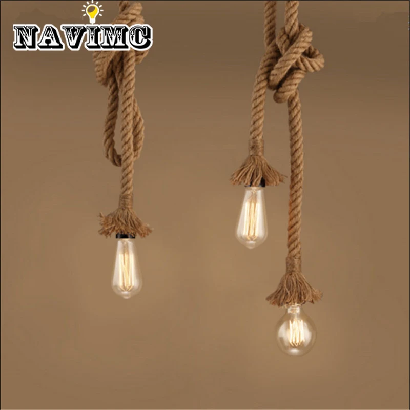 

Vintage Retro Hemp Rope Pendant Lights Hanging ModernIndustrial Decor Led Lamp