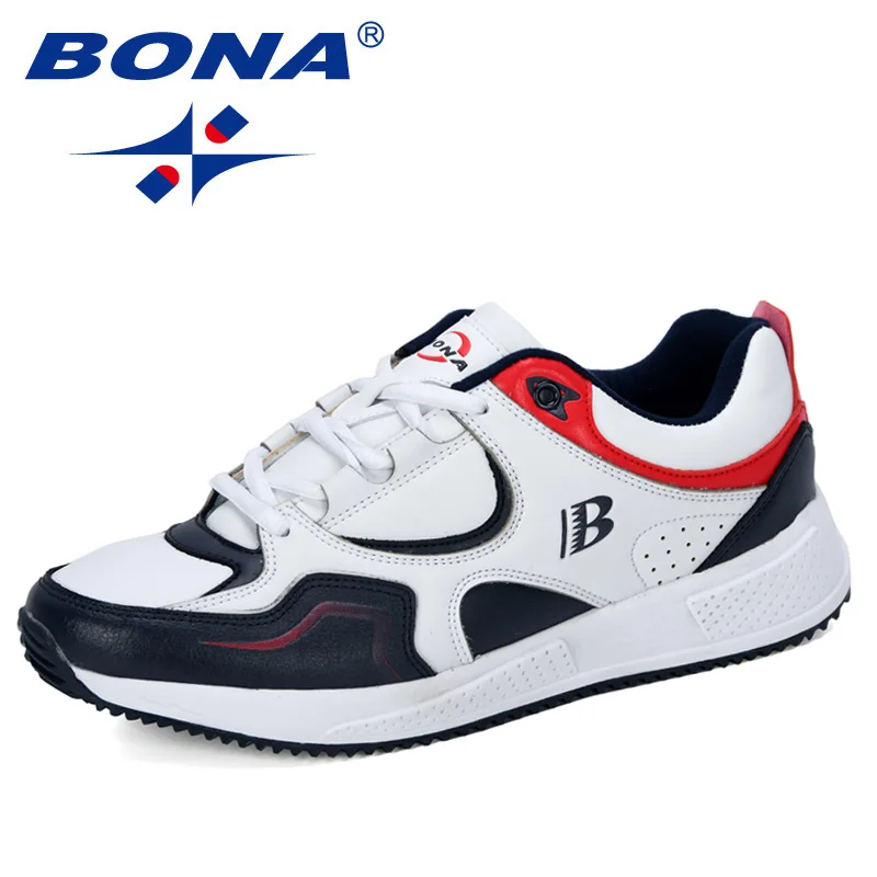 White deep blue red BONA дизайнер Корова Сплит кроссовки мужские кроссовки отскок Открытый Спортивная обувь Профессиональная тренировочная обувь мужская мода - Цвет: White deep blue red