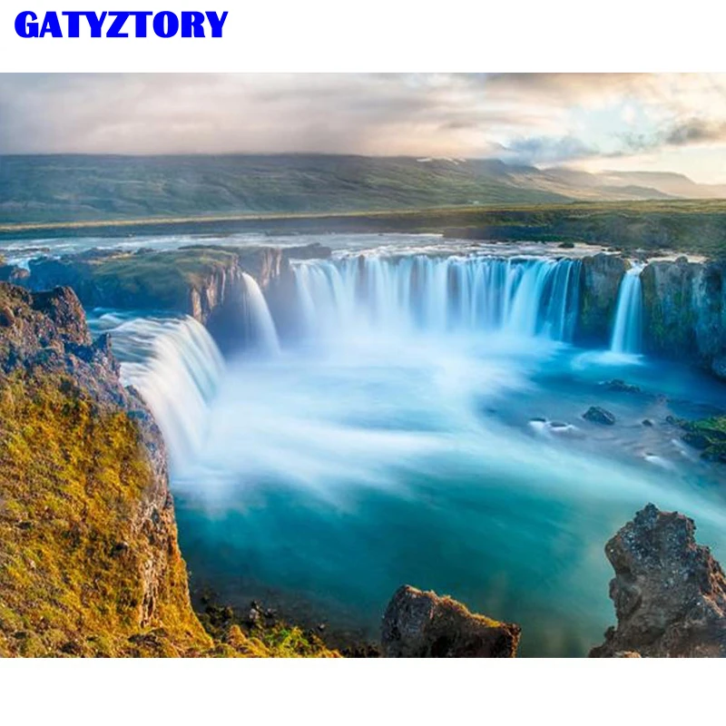 GATYZTORY рамка водопад DIY картина по номерам Современная Настенная Картина на холсте по номерам пейзаж для домашний декор
