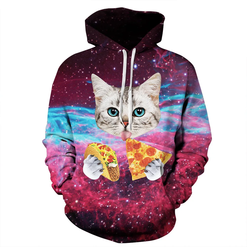 Hot Sales European&American fashion 3D hoodie starry cat digital printing men and women sports hoodie couple long sleeve sweater