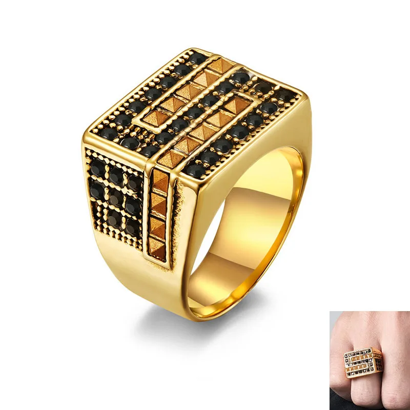 

Punk Stainless Steel Square Rhinestone Ring Retro Friendship Hip Hop Ring Jewelry for Men Party Accessories