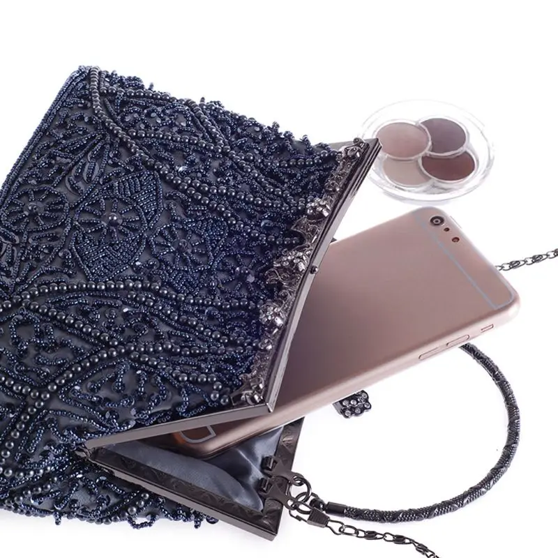 Женская Роскошная вечерняя сумочка в стиле ретро, с блестками, жемчугом, бисером, сумка через плечо